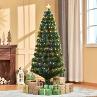 HOMCOM Árbol de Navidad 180cm Artificial Árbol con Soporte Metálico Luces LED Multicolores Verde Natural Material PVC(m-10)