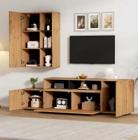 Sleek TV Wall Unit Set with Flexible Length Up to 265 cm, Freestanding Display Cabinet Set with Adjustable Sections, 265L x 35W x 53.5H cm, Wood(m-1)