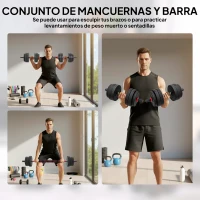 HOMCOM Juego de Mancuernas de 25 kg 2 en 1 de Dumbbell con Barras Conexión y Barra de Extensión Entrenamiento de Fuerza y Levantamiento de Pesas Negro(m-4)
