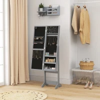 HOMCOM Espejo Joyero con Luces LED Armario para Joyas Armario Joyero de Pie con Espejo Entero Ángulo Ajustable Gris(m-10)