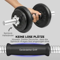 SPORTNOW Hantelset 2-in-1 Kurzhanteln Langhanteln verstellbar bis 20 KG mit rutschfestem Griff für Krafttraining Zuhause Grau(m-5)