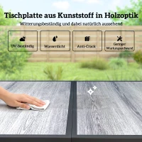 Outsunny Gartenmöbel Set Sitzgruppe 150 x 80cm Tisch mit 6 Atmungsaktiven Stühlen Holzoptik Stahlrahmen Schwarz(m-4)
