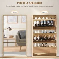 HOMCOM Scarpiera a Specchio con 3 Cassetti a Ribalta per 9 Paia di Scarpe, in Legno, 65x17x114.5 cm, Color Legno(m-5)
