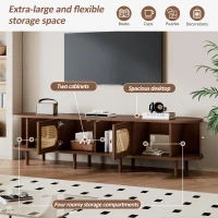 Stylish Oval TV Cabinet with Rattan-Style Fronts, Sturdy Lowboard with 30 kg Load Capacity, 180L x 40W x 40H cm, Walnut(m-6)