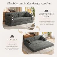 3-Seater Sleeper Sofa with Corduroy High-Back and High-Density Foam, Space-Saving Sofa Bed with 4 Side Pockets, 208L x 80W x 81H cm, Dark Gray(m-4)