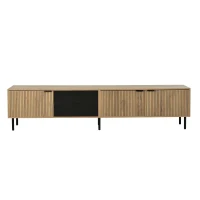 Durable TV Unit with Integrated Cable Management, Modern Lowboard with 2 Drawers and 3 Cabinets, 208L x 40W x 48H cm, Natural(m-9)