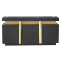 Modern Sideboard with Faux Marble Top and Anti-Tip Fixings, Luxury Storage Unit with Adjustable Shelves, 140L x 38W x 70H cm, Black(m-10)