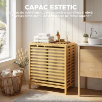HOMCOM Coș de Rufe din Bambus 64L cu Capac, 2 Saci din Material Oxford Detașabili și Lavabili, Culoare Lemn(m-5)