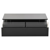High-Gloss 3-Tier Coffee Table with Removable Tray, Sturdy Center Table with App-Controlled LED Lights, 90L x 45W x 35.5H cm, Black(m-2)