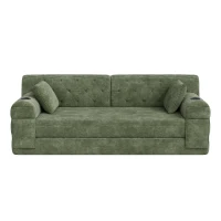 3-Seater Sleeper Sofa with Corduroy High-Back and High-Density Foam, Space-Saving Sofa Bed with 4 Side Pockets, 208L x 80W x 81H cm, Green(m-2)
