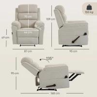 HOMCOM Sillón Masajeador Reclinable Manual 135° con Calefacción Chenilla Crema(m-3)