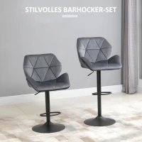 HOMCOM Barkrukken 2-delige set, gestoffeerde barkruk met metalen frame, rugleuning, fluweelachtige look, in hoogte verstelbaar, 360° draaibaar(m-4)