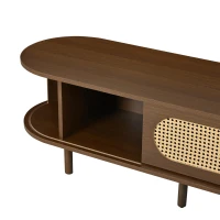 Stylish Oval TV Cabinet with Rattan-Style Fronts, Sturdy Lowboard with 30 kg Load Capacity, 180L x 40W x 40H cm, Walnut(m-10)