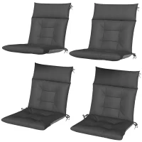 Outsunny 4er Set Sitzkissen wasserabweisend rutschfest Stuhlkissen mit Bändern, Indoor Outdoor 111,5 x 53 x 8 cm Dunkelgrau(m-11)