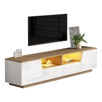 LED TV Stand with App-Controlled Ambient Lighting, Low-Profile TV Cabinet with Cable Management, 180L x 40W x 46H cm, White+Oak(m-2)