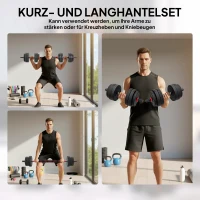 HOMCOM 2 in 1 dumbbell set 25 kg verstelbare dumbbell & barbell professionele dumbbell krachttraining en gewichtheffen voor fitness thuis(m-4)