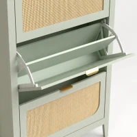 HOMCOM Narrow Shoe Cabinet, Boho Slim Shoe Storage Cabinet with 3 Flip Drawers, Holds 21 Pairs, Light Green(m-12)