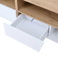 LED TV Stand with App-Controlled Ambient Lighting, Low-Profile TV Cabinet with Cable Management, 180L x 40W x 46H cm, White+Oak(m-11)