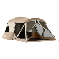 Outsunny Cabin Tent Waterproof Camping Tent with Two Room for 4 Person Brown