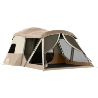 Outsunny Cabin Tent Waterproof Camping Tent with Two Room for 4 Person Brown(m-1)