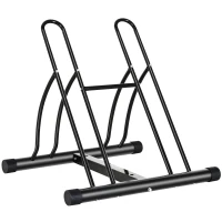 HOMCOM Soporte para Aparcar 2 Bicicletas, Aparcamiento Estacionamiento para Bicis, Inferir 65mm de Ancho, Fácil de Montar, Almohadilla Antideslizante, Interior y Exterior, 60x54x57 cm, Negro(m-11)