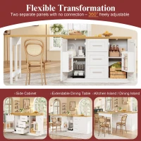 Extendable Sideboard and Dining Table Combo with Storage, Space-Saving Kitchen Island for Small Flats, 180L x 80W x 75H cm, White(m-4)