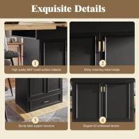 Lockable Telescopic Kitchen Table with Wood‑Grain High‑Density MDF Top, Extendable Dining Table with Concealed Storage, 110L x 80W x 75H cm, Black(m-4)