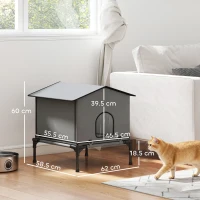 PawHut Căsuță pliabilă pentru pisici cu pernă, vizuină ridicată rezistentă la apă 62 x 58,5 x 60 cm, Gri(m-3)