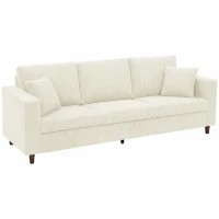 HOMCOM 3-Sitzer-Sofa aus Cordvelours, Modernes Wohnzimmersofa 225 cm, Breite Sitzfläche, Federkernkissen, Creme(m-8)