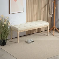 HOMCOM Banqueta Capitoné 115 cm para Pie de Cama Acolchada en Efecto Lino con Madera de Hevea Crema(m-2)