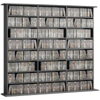 HOMCOM Dulap de depozitare 1032 CD-uri / 594 DVD-uri, etajeră multimedia, 24 compartimente și 18 rafturi reglabile, negru(m-9)