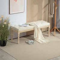 HOMCOM Banqueta Capitoné 115 cm para Pie de Cama Acolchada en Efecto Lino con Madera de Hevea Crema(m-6)