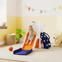 AIYAPLAY 5-in-1 Kinderrutschenset, Teleskop, Basketballkorb, Kunststoff, Orange+Dunkelblau(m-10)