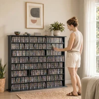 HOMCOM Aufbewahrungsmöbel 1032 CDs / 594 DVDs, Multimedia-Regal, 24 Fächer und 18 verstellbare Regalböden, schwarz(m-5)