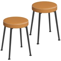 HOMCOM 2er-Set runde Esszimmerstühle, stapelbare Küchenstühle mit gepolsterter PU-Sitzfläche, braun und schwarz(m-1)