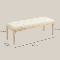 HOMCOM Banqueta Capitoné 115 cm para Pie de Cama Acolchada en Efecto Lino con Madera de Hevea Crema(m-3)