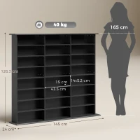 HOMCOM Dulap de depozitare 1032 CD-uri / 594 DVD-uri, etajeră multimedia, 24 compartimente și 18 rafturi reglabile, negru(m-3)