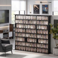 HOMCOM Dulap de depozitare 1032 CD-uri / 594 DVD-uri, etajeră multimedia, 24 compartimente și 18 rafturi reglabile, negru(m-8)