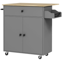 HOMCOM Küchenwagen mit Schublade, Schrankfach, Handtuchstange, 106 x 42 x 87 cm, Grau/Eiche