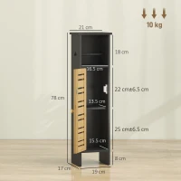 HOMCOM Dulap pentru baie cu suport hârtie igienică bară detașabilă 3 nivele + ieșire hârtie, 78H cm, bambus negru(m-3)