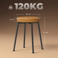 HOMCOM 2er-Set runde Esszimmerstühle, stapelbare Küchenstühle mit gepolsterter PU-Sitzfläche, braun und schwarz(m-3)