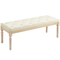 HOMCOM Banqueta Capitoné 115 cm para Pie de Cama Acolchada en Efecto Lino con Madera de Hevea Crema(m-1)