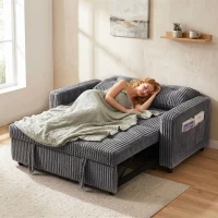 HOMCOM Sofá-cama 2 Lugares Revestimento Cotelê Transformável em Cama 2 Almofadas Bolsos Laterais 157x190 cm Cinza Escuro(m-6)