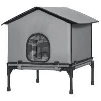 PawHut Căsuță pliabilă pentru pisici cu pernă, vizuină ridicată rezistentă la apă 62 x 58,5 x 60 cm, Gri(m-8)