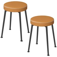 HOMCOM 2er-Set runde Esszimmerstühle, stapelbare Küchenstühle mit gepolsterter PU-Sitzfläche, braun und schwarz(m-7)