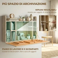 HOMCOM Scrivania da Parete, Tavolo Pieghevole con Ripiani Salvaspazio per Casa e Ufficio, 77 x 20 x 51 cm(m-5)