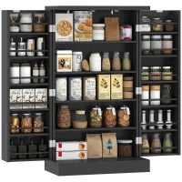 HOMCOM Küchenschrank mit 5 zentralen Regalböden und 2 seitlichen Regalen mit 6 Ebenen, aus MDF, 60x30x104 cm, Schwarz(m-8)