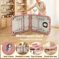 HOMCOM Marquesa de Massagem Dobrável em Alumínio com Altura Ajustável, Apoio de Cabeça e Estrutura Estável, Rosa(m-6)