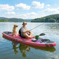 Outsunny Sup Gonfiabile con Sedile, Pagaia e Accessori, in Plastica ed EVA, 335x82x15 cm, Blu e Rosa(m-8)