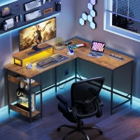 2-in-1 Gaming-Eckschreibtisch, hochwertiger Tischplatte, flexibel als L‑Form oder I‑Form aufbaubar, 152x50x87.5 cm, Braun(m-3)